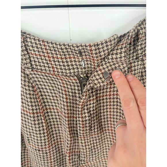 Free People Houndstooth Linen High Rise Shorts Size 2 Tan Brown - Picture 5 of 9